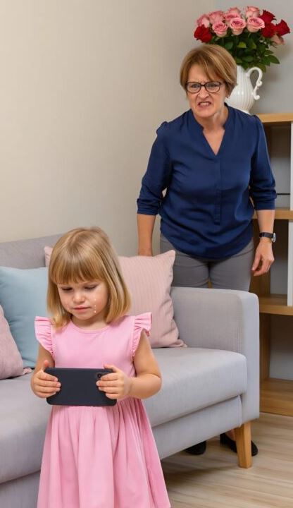 My daughter cried relentlessly, begging to watch a cartoon on her phone. Suddenly, my mother-in-law, furious at the noise, grabbed a flower vase and hurled it toward her, shocking everyone in the room.