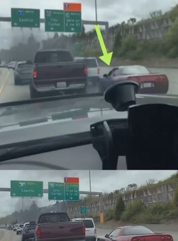 A Corvette Tried to Block a Truck, and the Result Is Surprising