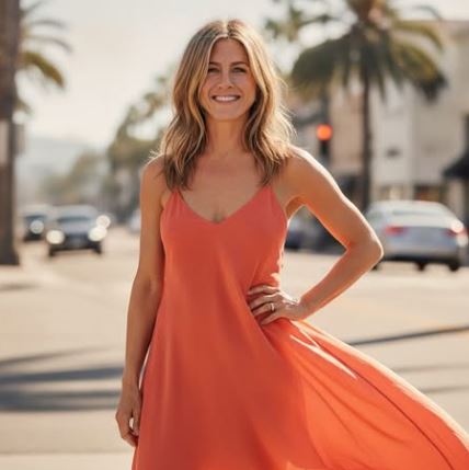 Jennifer Aniston's Flowing Coral Dress Captures the Perfect California Summer Vibe